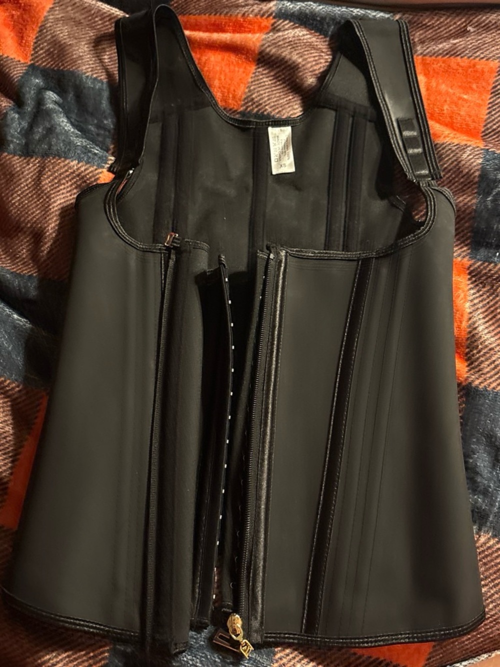 black waist trainer / corset with shoulder straps